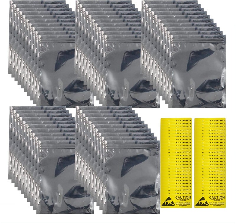 Mobudy Antistatic Bags ESD Shielding Bag with Anti-Static Labels for Hard Drive SSD HDD Motherboard Video Card RAM Electronic Devices (50pc ziplock 6 * 8 in) - Image 1